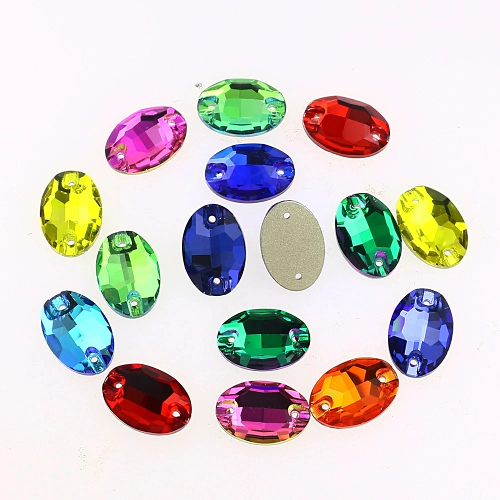 All Sizes Colors Oval Bright Gems Flatback Sew on Crystal Stones Strass Rhinestone for Jewelry Making