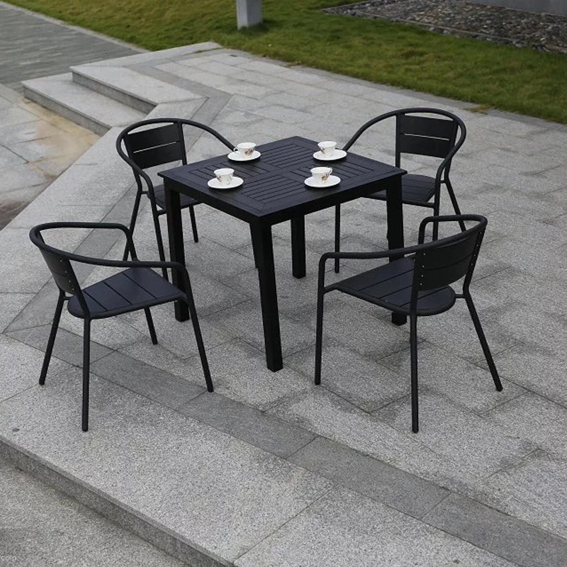 Hot Sell Garden Plastic Wood Furniture 4 Seat Patio Table and Chair Aluminum Dining PS Plastic Wooden Outdoor Furniture Set