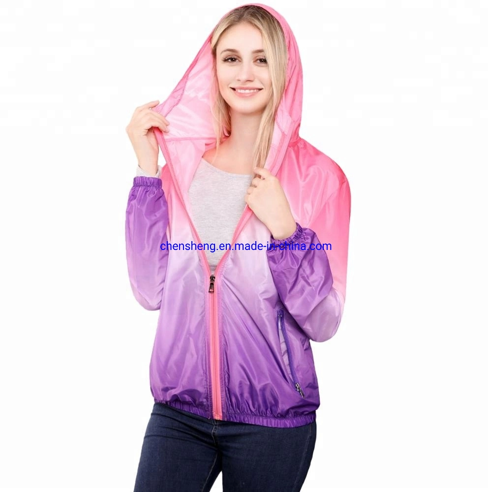 Anti-UV Quick-Dry exterior fina ropa de protección solar hombres encapuchados con degradado de color anorak chaquetas mujer