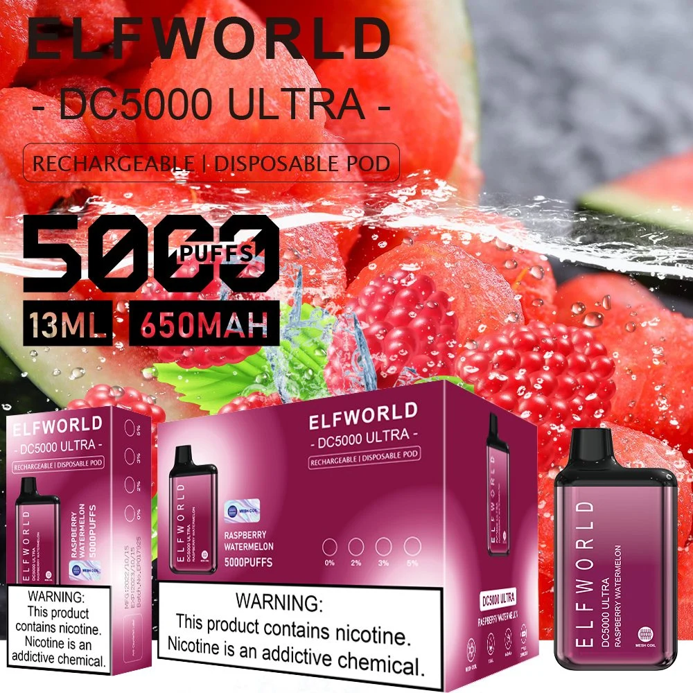 الجملة الأصلي من Vape نيكوتين يمكن التخلص منه 2 ٪ 5 ٪ الالكترونية E السجائر Elfworld DC5000 Putff vaporizer Vape Pen Box Puff Bar Elfworld