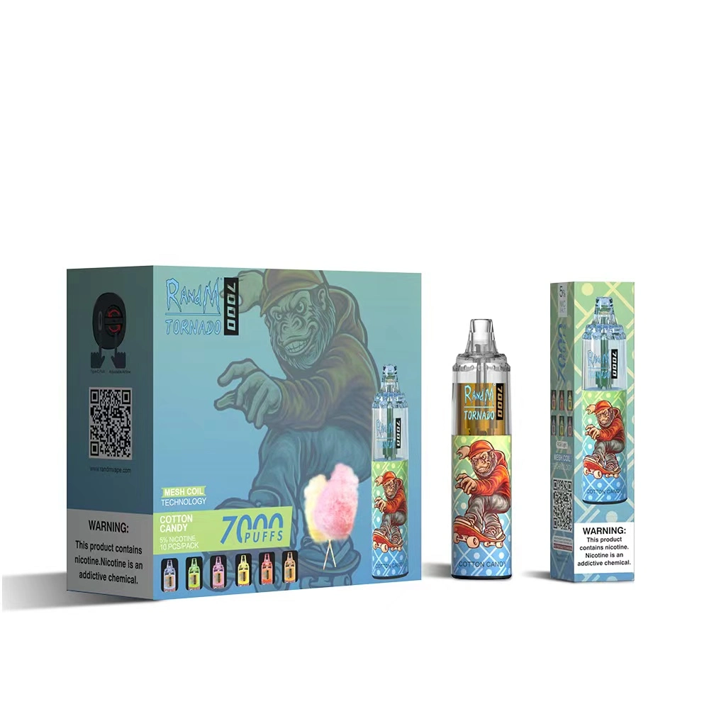 راندم تورنادو 7K E Cigarette 14مل معبأ مسبقا كريستال فاب بطارية 1000 مللي أمبير/ساعة قابلة لإعادة الشحن تدفق هواء قابلة للضبط و7000 النفخة