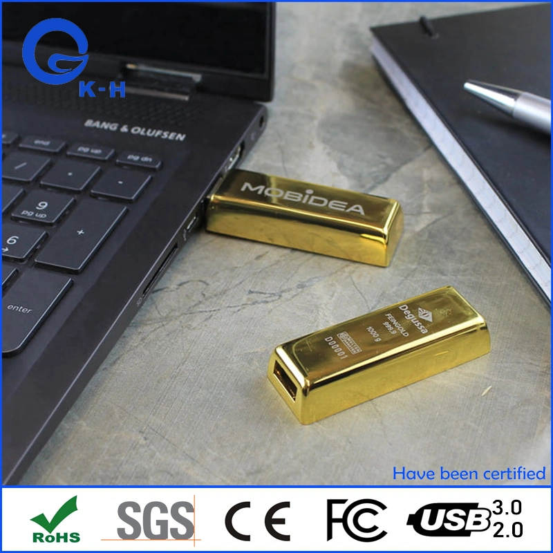 Metal Gold Bar USB 2.0 3.0 Flash Memory Drive 16GB 32GB