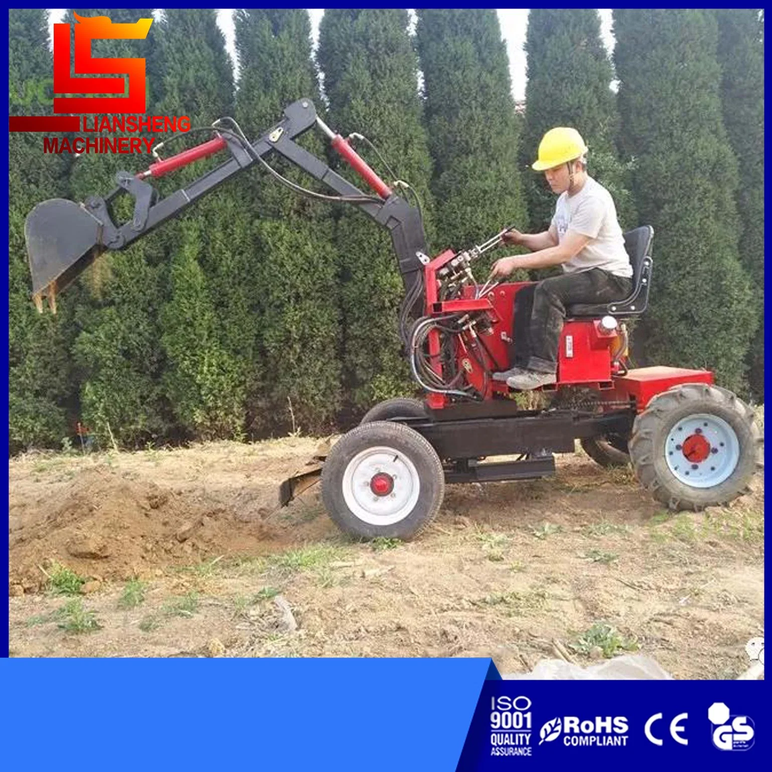 Equipped with 6 Types Auxiliary Equipment Wood Grabber, Brick Hole Machine, etc., Multifunctional Four-Wheel Excavator 360-Degree Rotating 8HP Diesel Engine