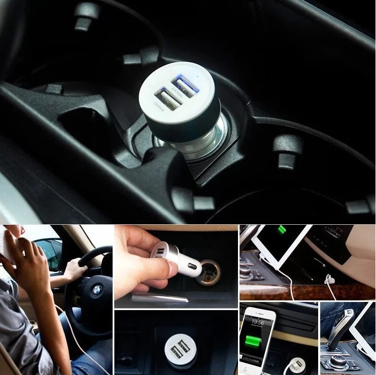 Multi 2 in 1 Dual USB Aluminum Car Power Plug Fast Charger