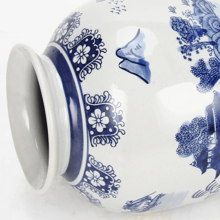 V070 Cerámica clásica Azul y jarrón blanco porcelana al por mayor Paisaje Pintura Tabletop Vasa para la decoración del hogar