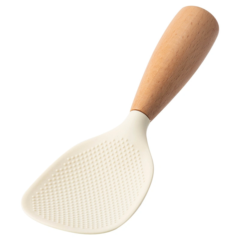 Creative Vertical High Temperature Resistant Silicone Rice Wood Handle Non-Stick Rice Spoon