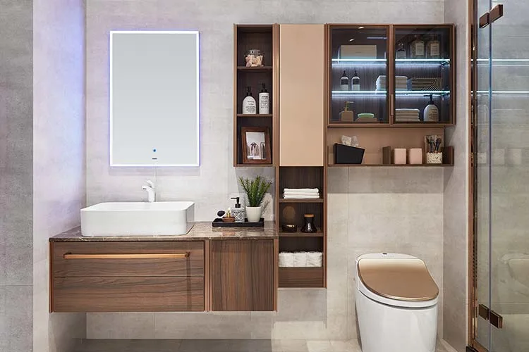 Oppein New Design Modern Wooden Bathroom Vanity Set