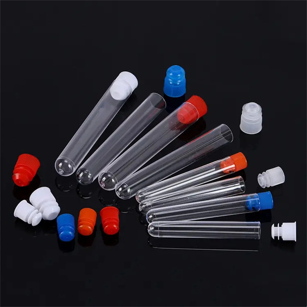 Lab Clear Plastic Test Tube Round Bottom Tube Vial with Cap Office Lab Experiment Supplies