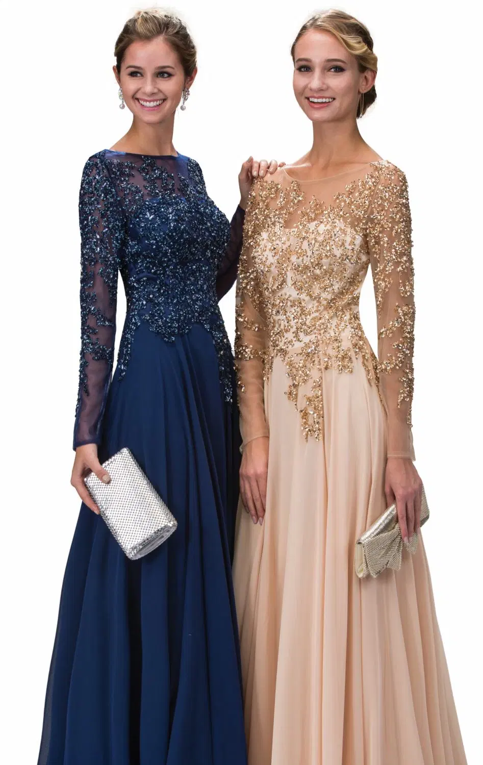 Navy Champagne Party Prom Gown Backless Chiffon Evening Dresses G12096