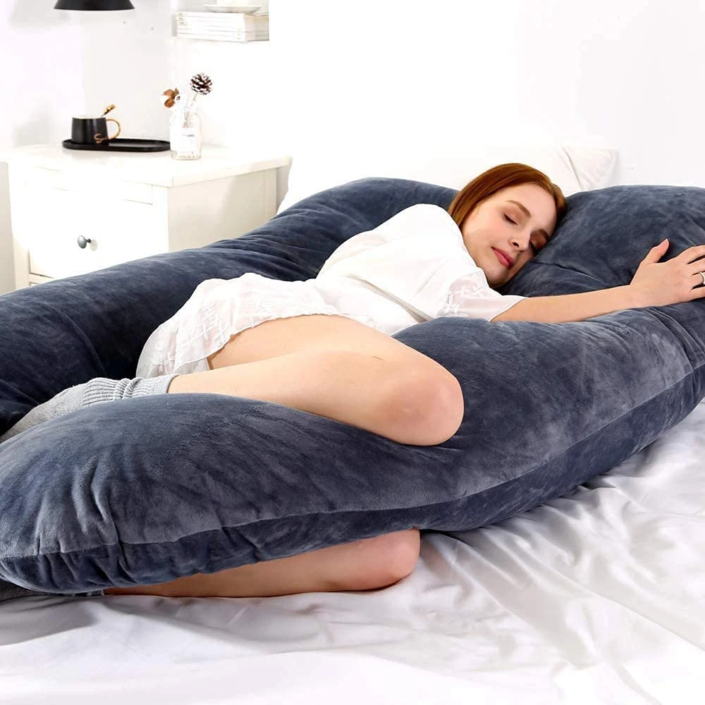 El embarazo la almohada con cubierta de algodón lavable en todo el cuerpo en forma de U almohada de maternidad