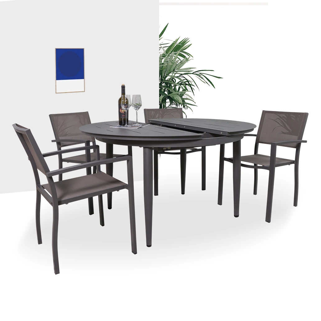 China Marble Extensible Round Garden Set 6 Seater Outdoor Patio Modern Stretch Dining Table and Chair Furniture