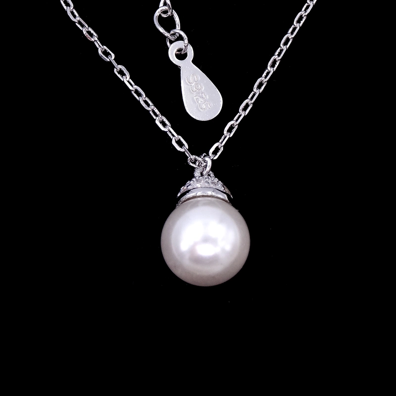 Sterling 925 Silver Pearl Chain Necklace with Imperial Crown Shaped