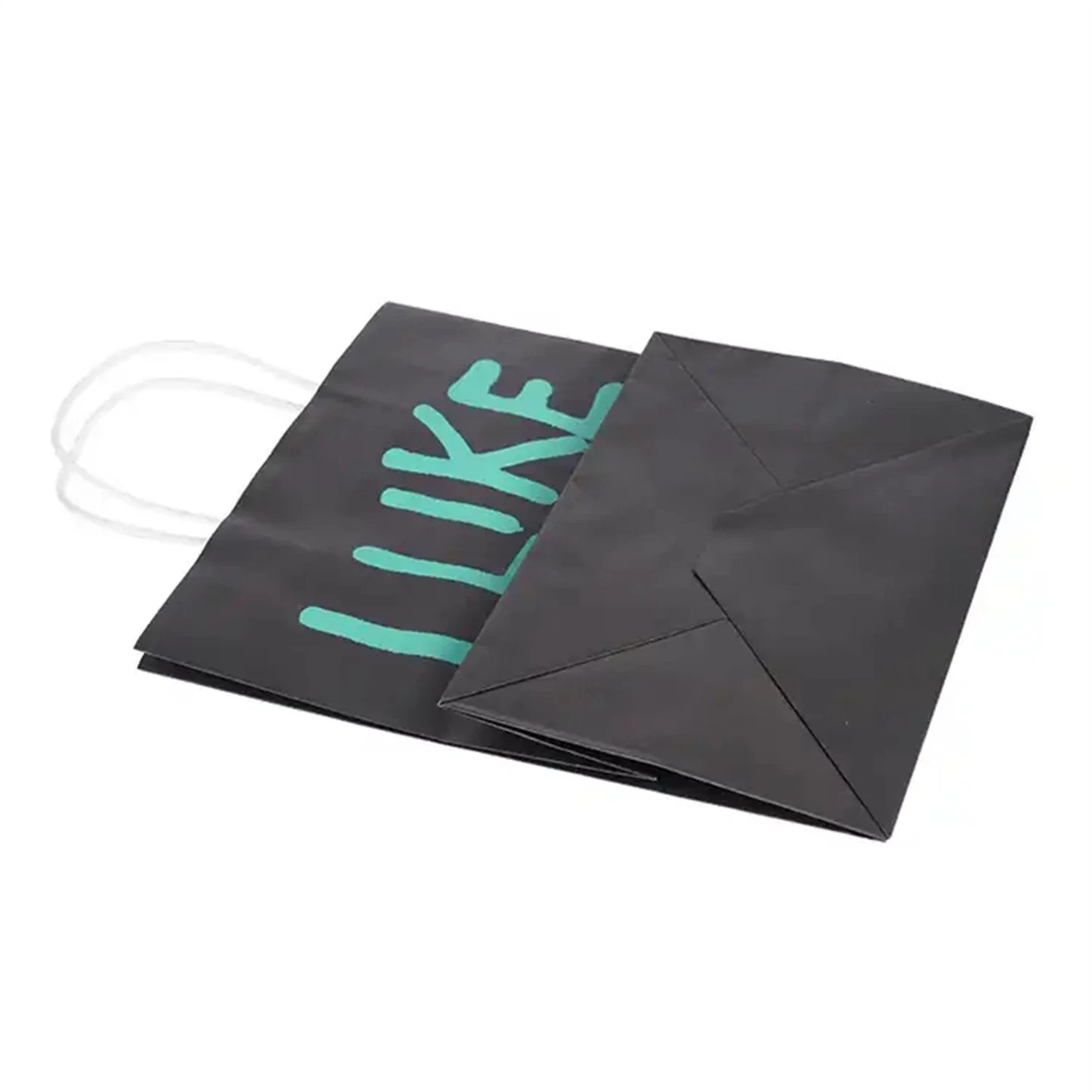 Custom Design Your Own Logo Round Handle Restaurant Delivery Take out Packaging Carry Black White Kraft Paper Bag