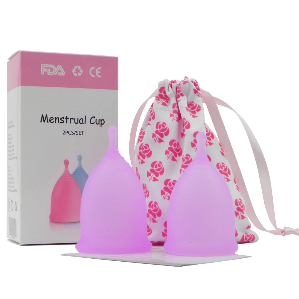 Ensemble de tasses en silicone menstruel avec boîte en papier et sac en tissu