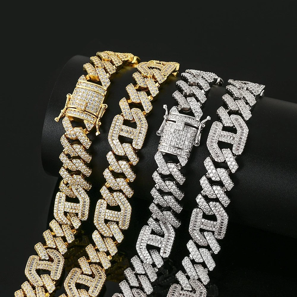 Full Rhinestone Cuban Link Chain Bling Shining Alloy Gold Color Chain for Men Women Rapper Jewelry Necklace Hip Hop Gift
