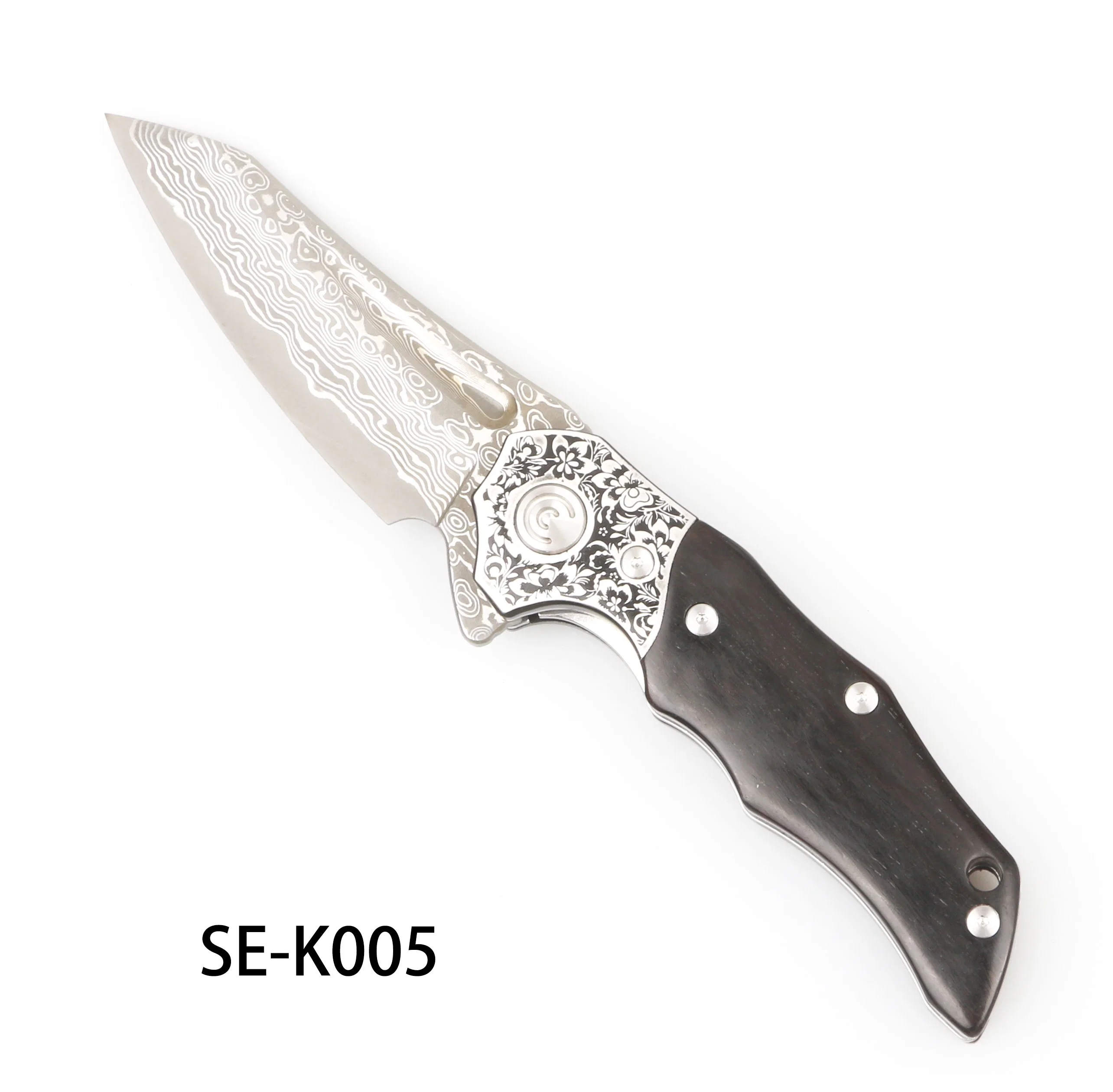 7,7"cuchillo de bolsillo de hoja de acero Damasco de alta calidad con madera de ébano Mango (se-K005)