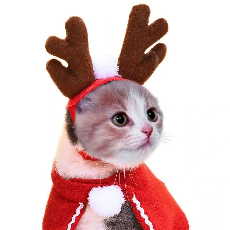 Hanyang Christmas Pet Antler Headdress for Cat Dog Puppy Red Headband Decoration Crown Hat Headdress Winter New Year Cat Accessories