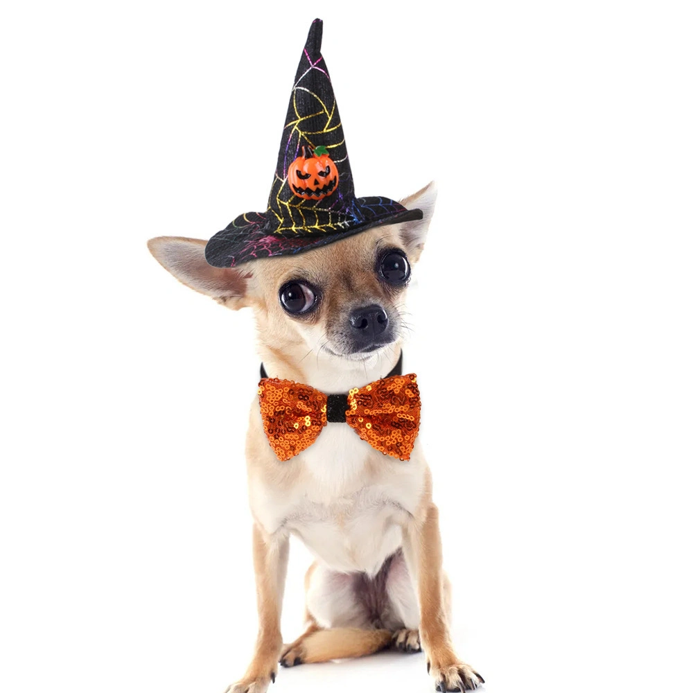 Halloween Pet Suit Wizard Hat Bow Tie Cat Dressed up Dog Funny Accessories Pet Product Cat Bow Tie Collar Apparel Pet Costume Hat