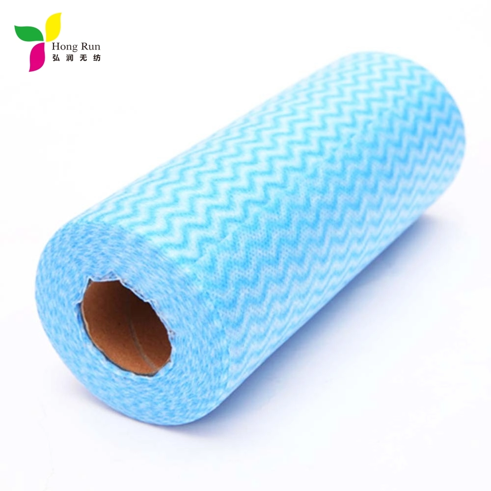 Blue Pink Grey Polyester and Viscose Disposable Nonwoven Cleaning Cloth Rolls for Kitchen and Home