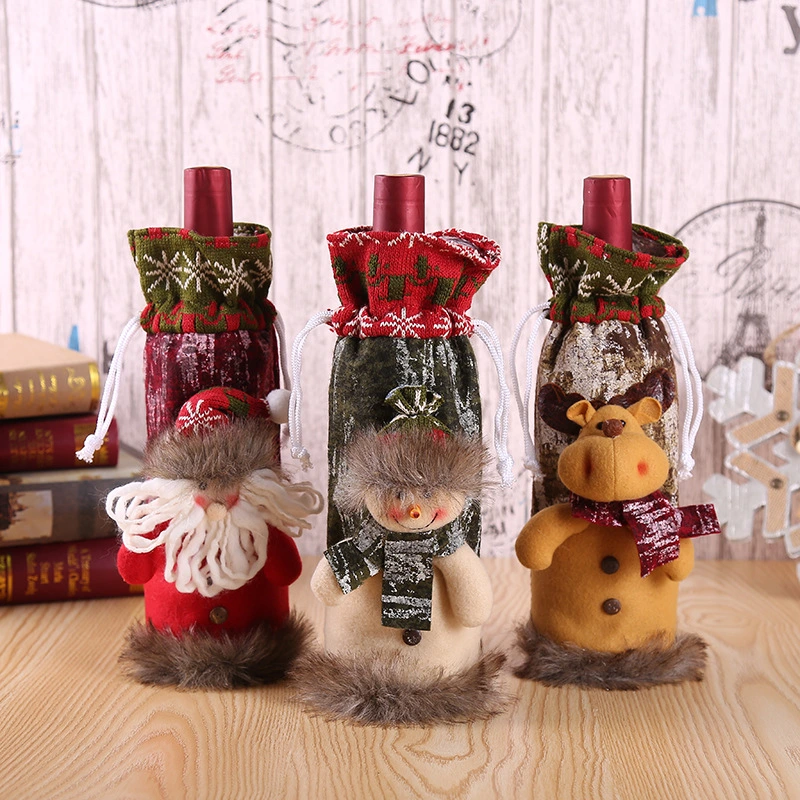 Рождественские украшения новый стильный трикотажные ткани искусственная кожа трехмерных кукла бутылка вина, настольное украшение