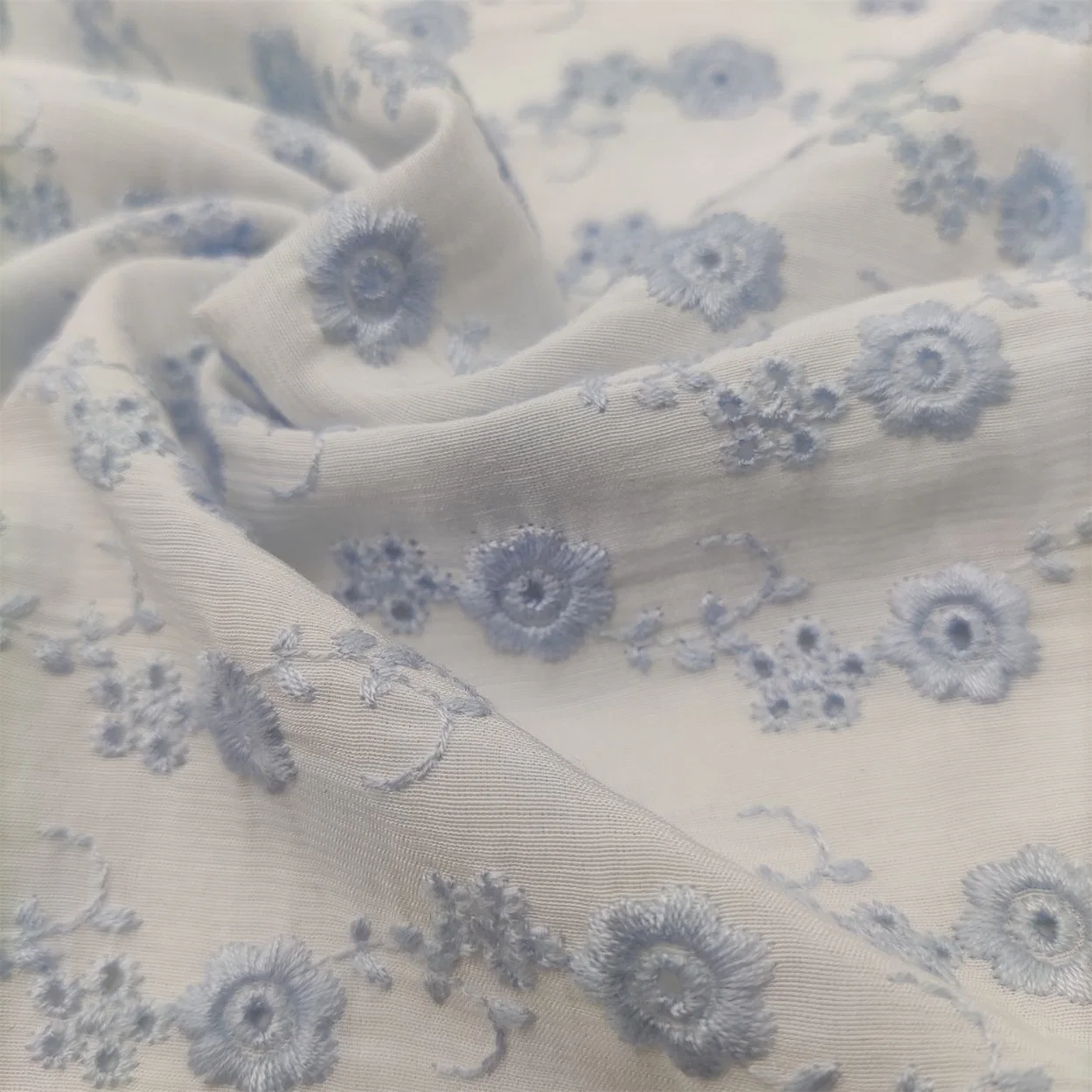 Small Flower Eyelet Embroidery Fabric Silk Finish Garment Fabric