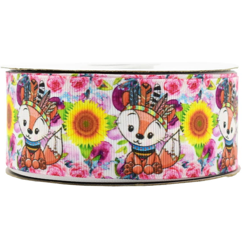 Fábrica alta qualidade Moda baratos Atacado impresso Ribbon Holiday decoração Animais pequenos engraçados Cor Cartoon padrão impressão Grograin Ribbon for Coroa de flores