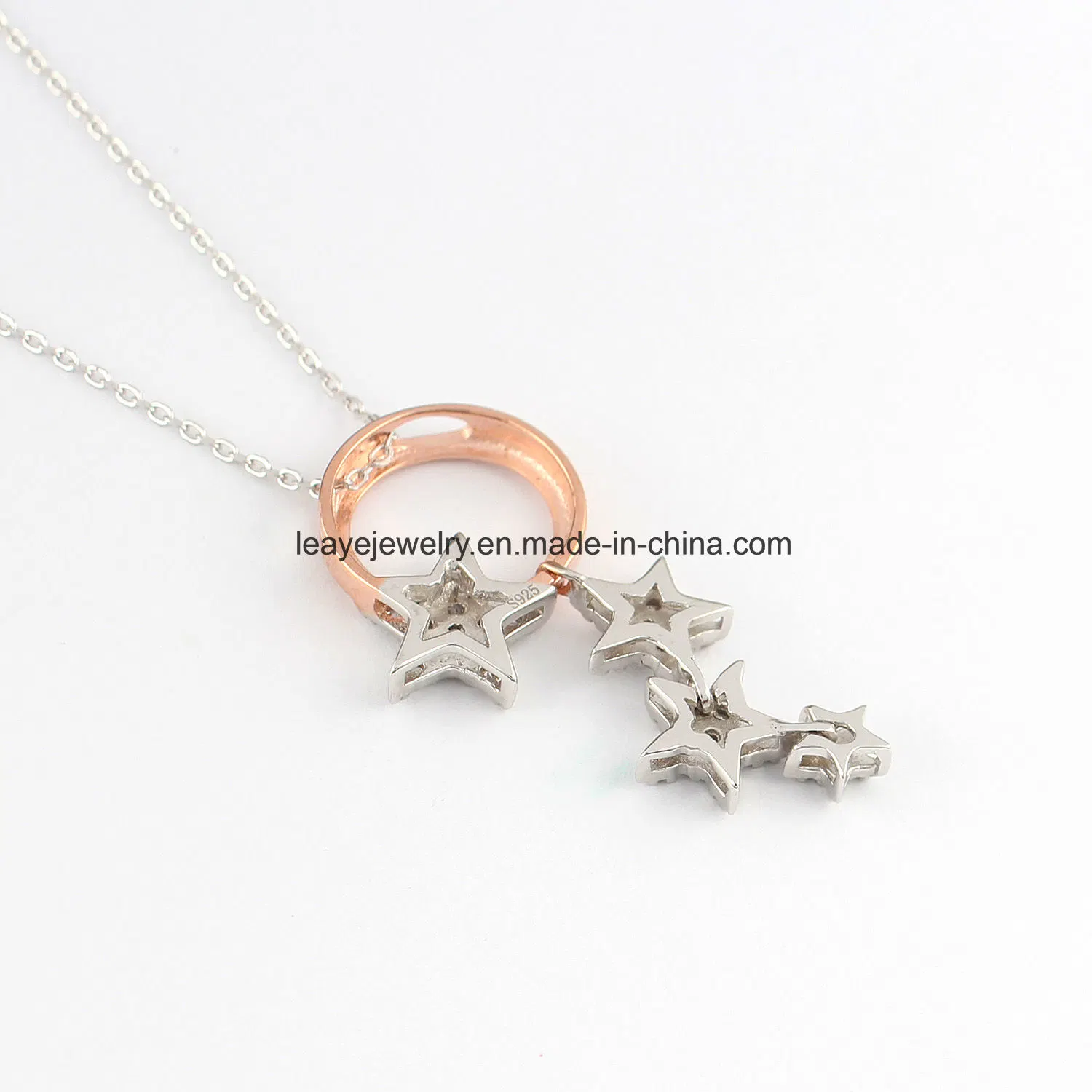 Necklace with Moon and Star Pendant Luxury Silver Jewelry Two-Color Plating Collection