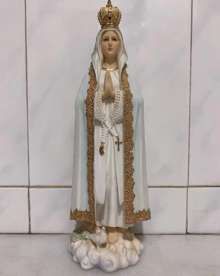 Fábrica OEM personalizada resina religiosa estátua resina religiosa presentes religiosos nosso Lady of Fatima resina fabricante de decoração religiosa na China