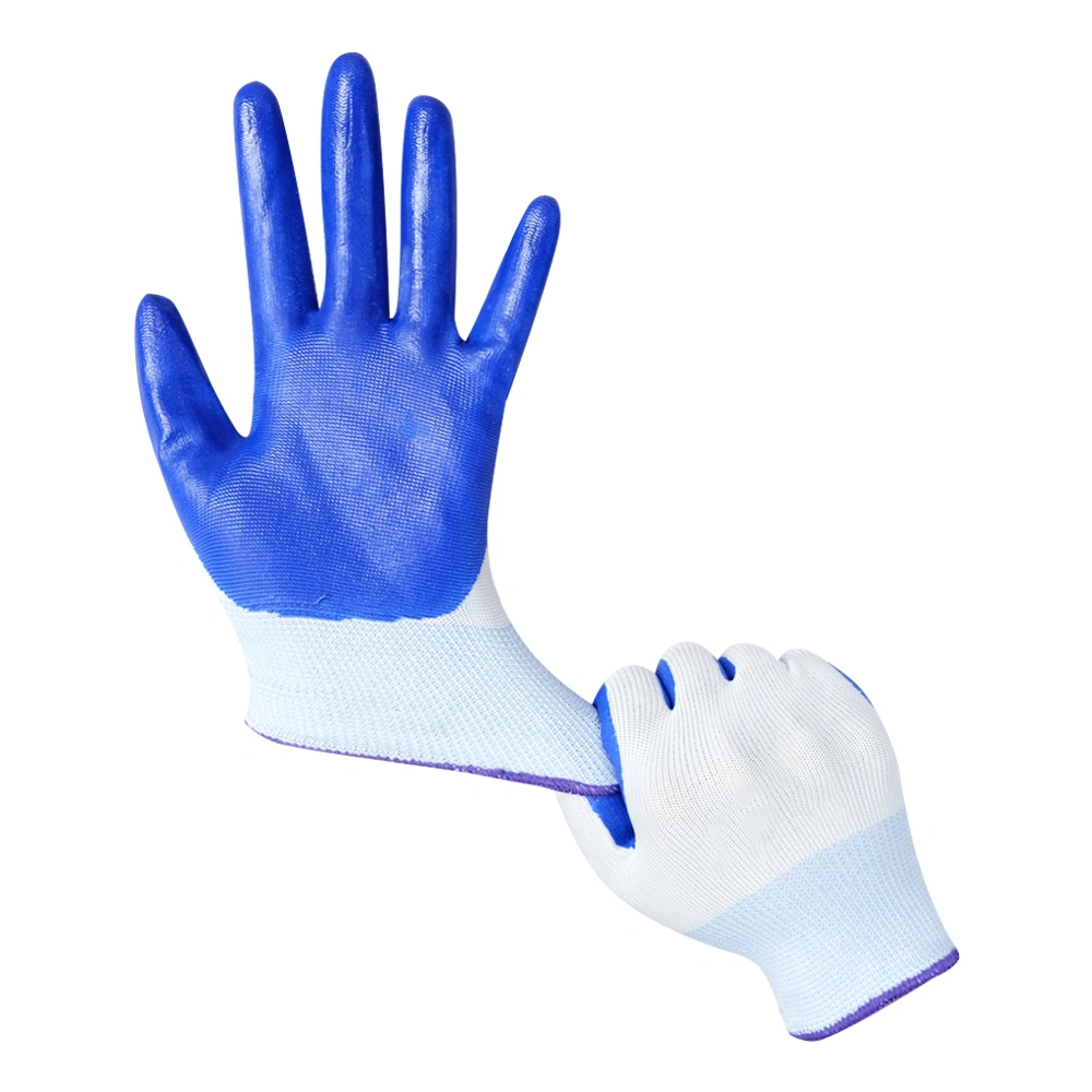 Custom Design 30-70g/Pair En-388CE Blue Nitrile Coated Nylon Knitted Safety Work Gloves