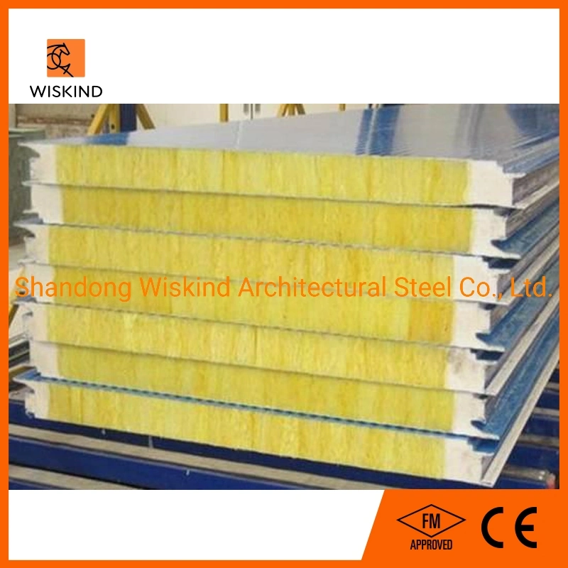 High Strength 64kg/M3 Density Glass Wool +PU Outer/Inner Wall/Roof Composite Panel for Steel Building with ISO