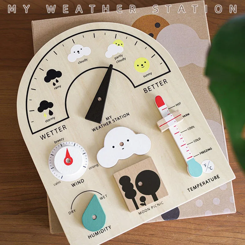 Wooden Toys Montessori Science Exploration Wooden Weather Station Cognitive Toys
