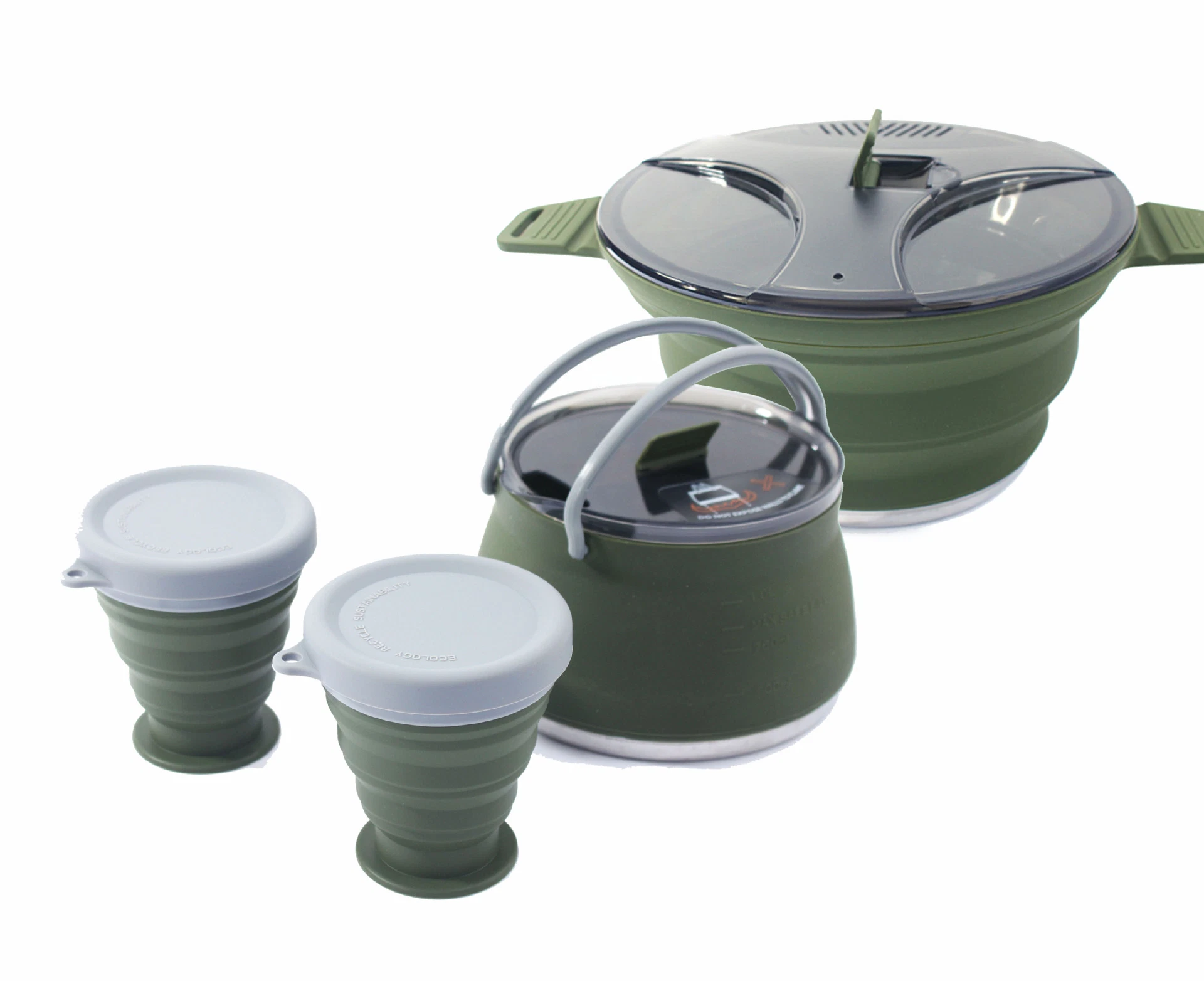 Juego de cuatro piezas silicona Collapsible Camping Cookware Cocinas Cocinas Cocinas Establecer para exterior