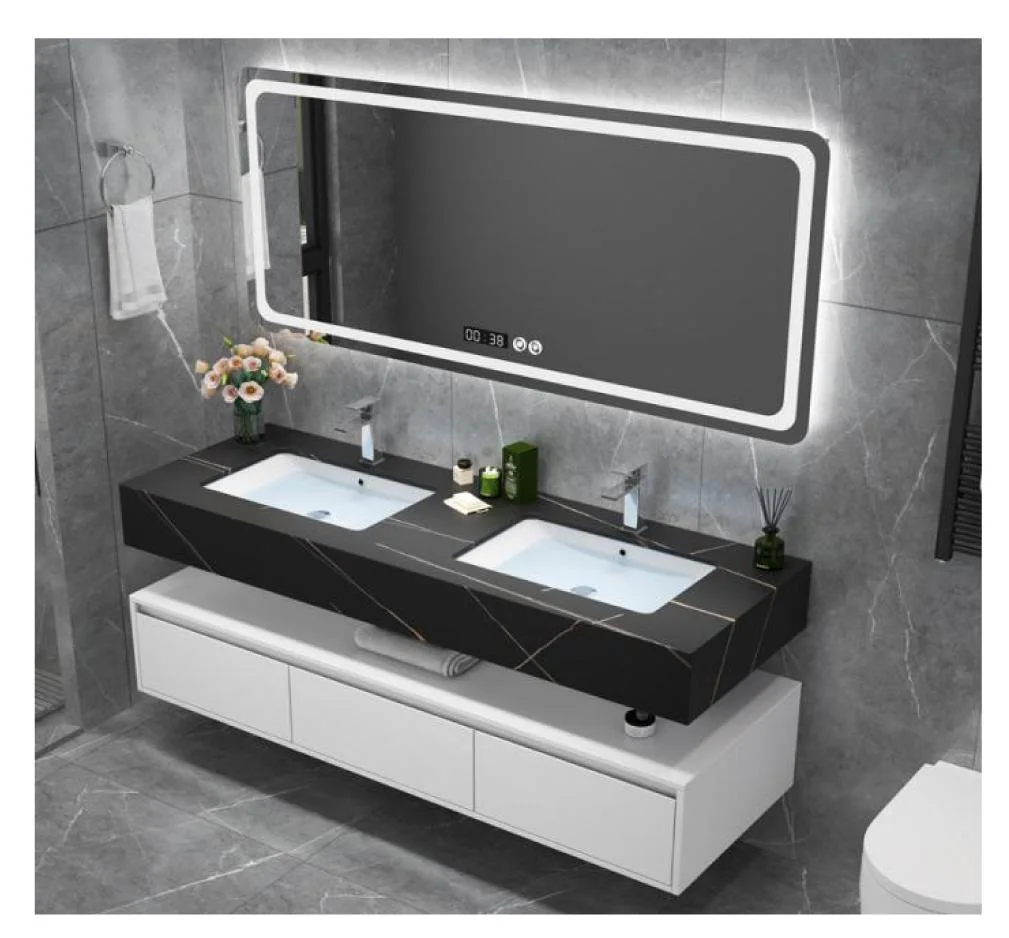 Home Bathroom Cabinet Wooden Cabinet Defogger LED Mirror Ceramic Basin Hotel Vanity