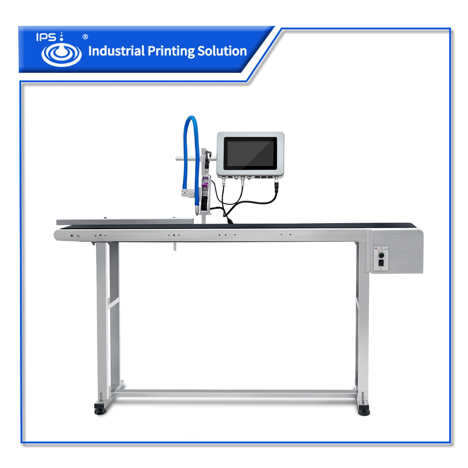 IPS-8640 New 101.6mm Tij Printer Large Logo Plastic MFG Exp Date Online Coding with Conveyor Belt & Ink Cartridges