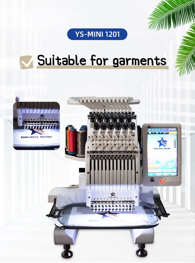 Yes-Mini1201 Top Quality Single Head Embroidery Machine with Multi Functions Cap/T-Shirt/Uniform/ Garment/Towel/3D Embroidery