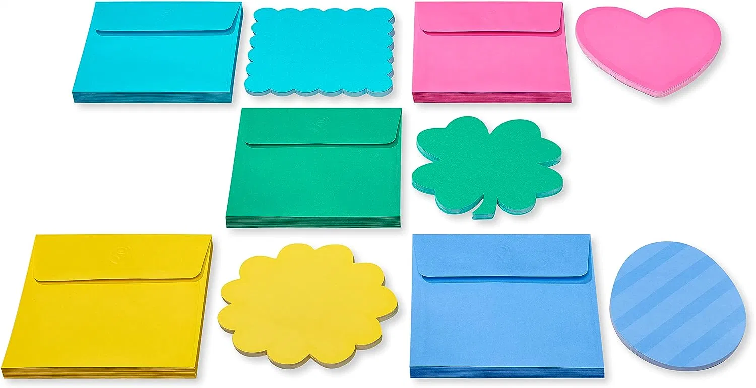 Assorted Spring Shapes & Colors Blank Cards with Envelopes (100-Count)