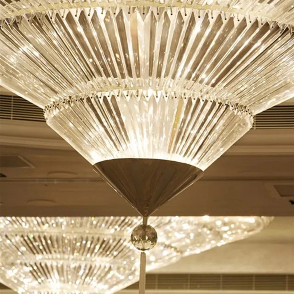 Hotel Lobby K9 Crystal Bar Round Custom Chandelier Modern Creative Pyramid Shape Indoor LED Decorative Lighting