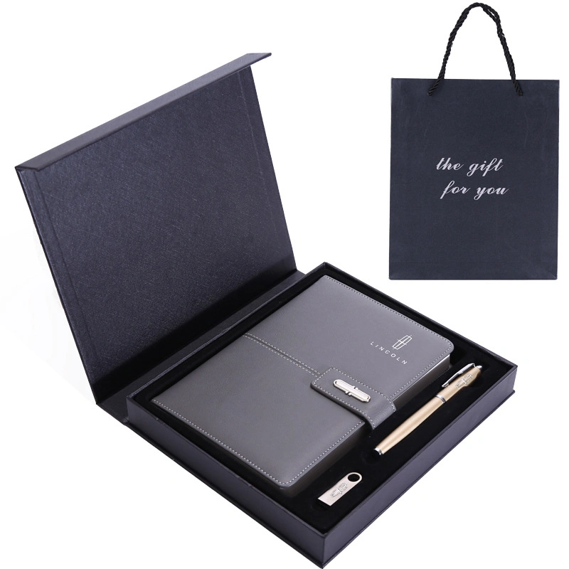 Custom Style A5 Paper PU Leather Ofiice Stationery Notebook Promotion Gift Set with Pen and USB