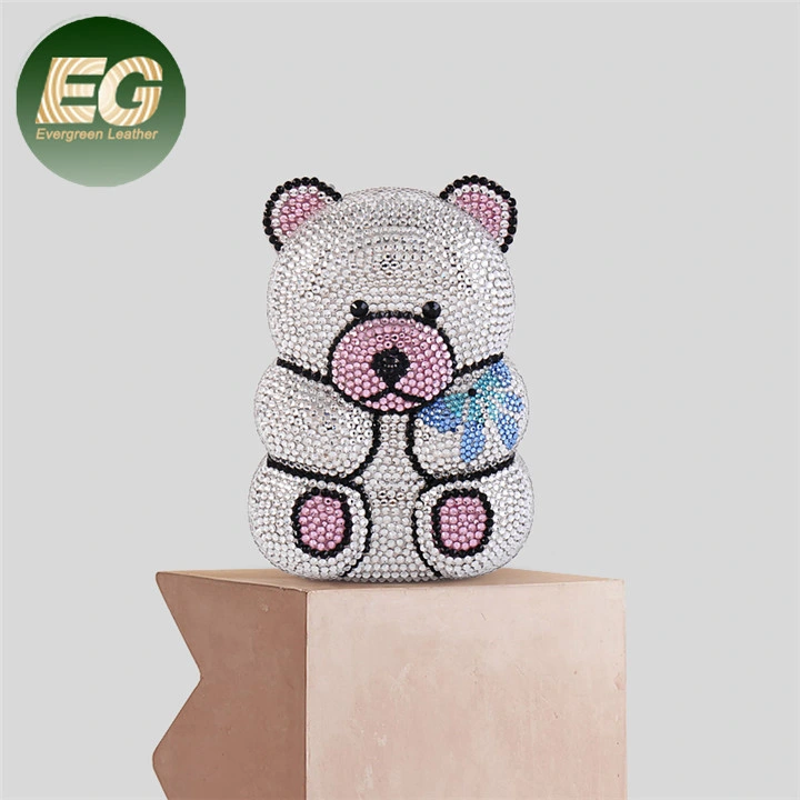 Leb1128 Cute 3D Panda Shape Evening Purse Rhinestone Clutch Crystals Teddy Bear Women Party Animal Crystal Bag