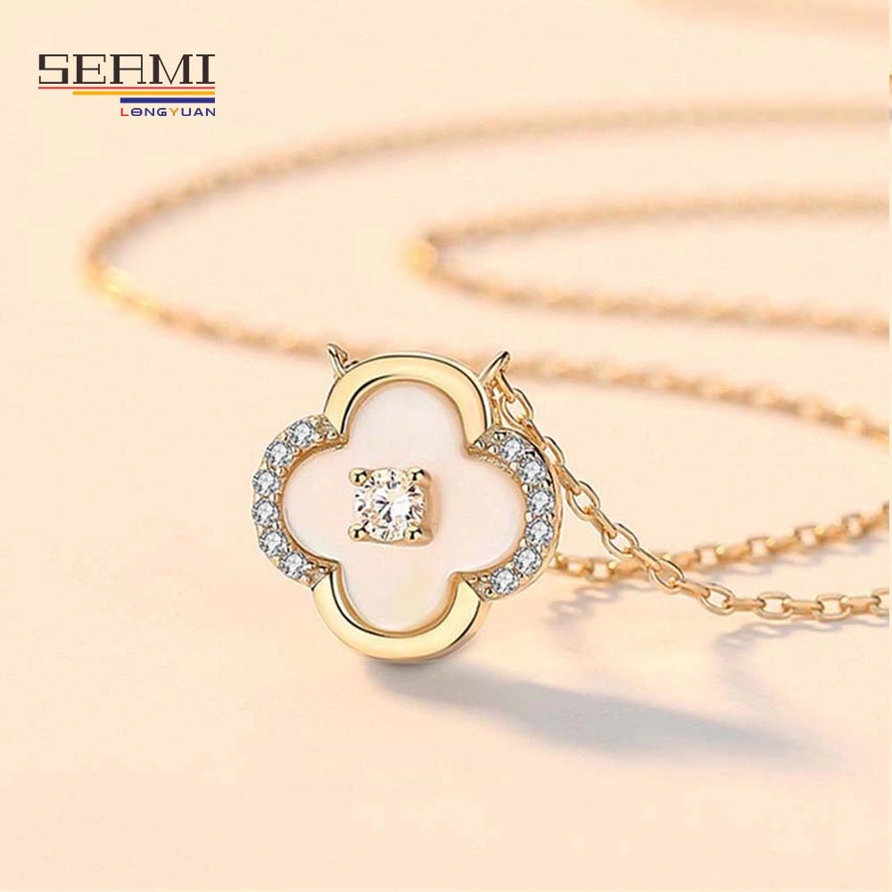 Four Leaf Clover Gold Shell Necklace with Zircon Silver 925