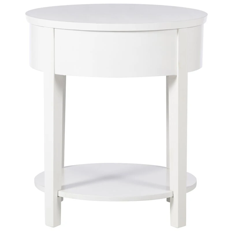 Mirrored Furniture White Painting Bedside Table Wooden Round Top Nightstand End Table Bedroom Furniture with 1 Drawer