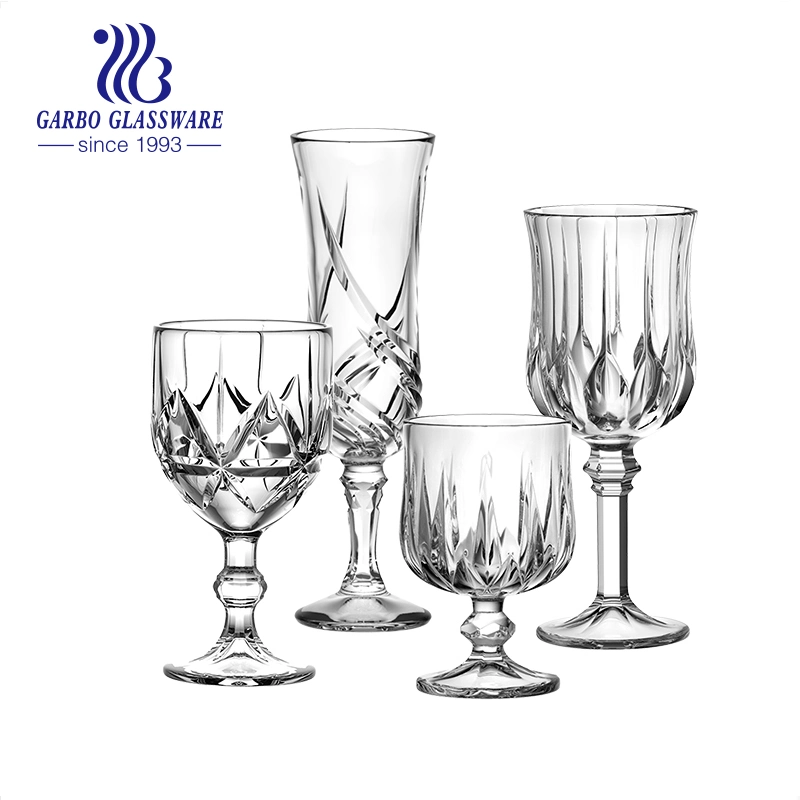 New Designs European Style Wine Glassware Engraved Crystal Stem Glass Small MOQ for Party Home