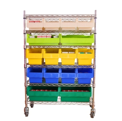 Electronic Spare Parts Wire Shelving Trolley with Bins Unit