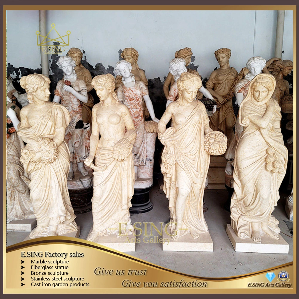 Famous Design Hand Carved Beige Marble Stone Statue Four Season Gods Sculpture