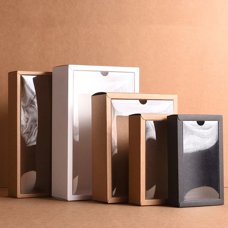 Folding Transparent PVC Window Gift Packaging Box Candy Favors Arts Kraft Display Package Box