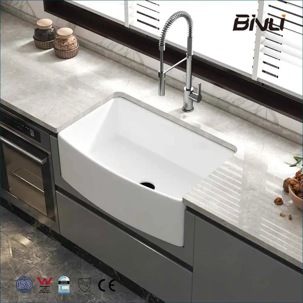 Solid Long Lasting Single Bowl One-Time-Fired Nano Glaze Kitchen Sink with Drain Board