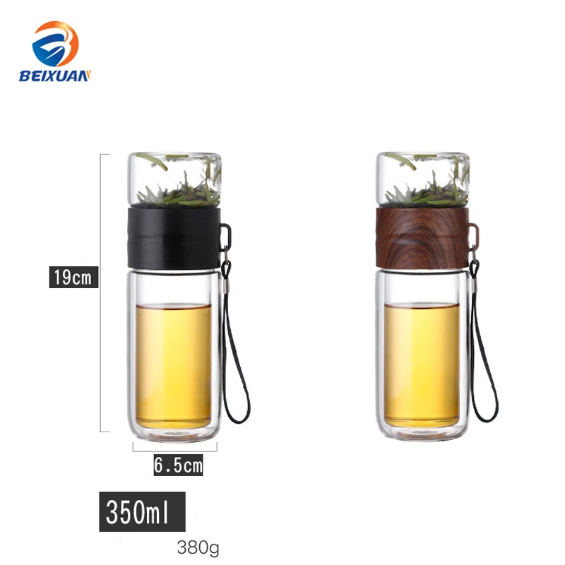 230ml Wholesale/Supplier Creative Portable Leak Proof Tea Glass Double Wall Drink Glass Infuser Tumbler with Filter and Tea Separator for Drinking Water Bottle