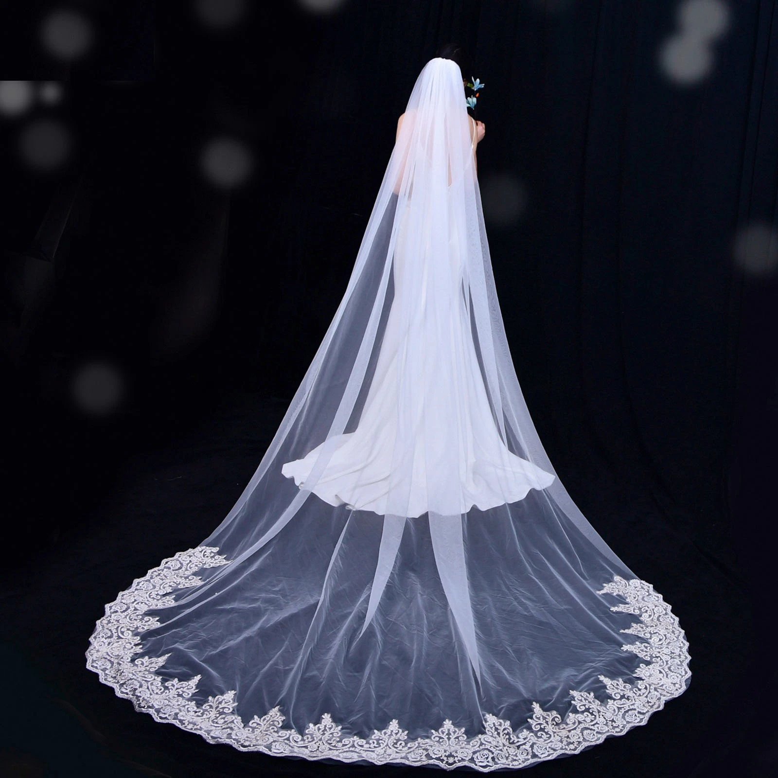 Yp99 Bridal Wedding Long Veil 3 Meters Bautiful Lace Veil Wedding Accessory