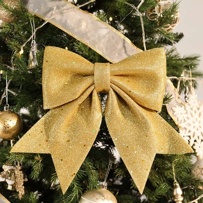 Christmas Bows Hanging Decorations Silver Bowknot Christmas Tree Ornaments