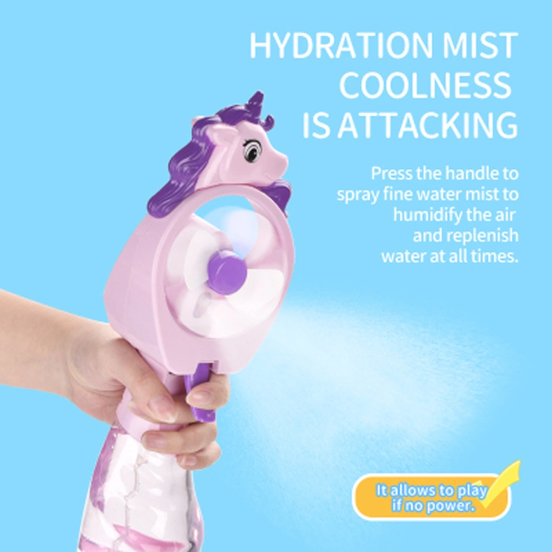 Cute Lovely Shape Children Soft Blades Park Playing Kids Summer Toy Fan Coolly Lager Capacity Fine Watwer Mist Unicorn Water Spray Fan